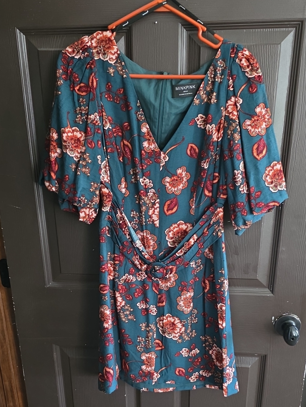 MINKPINK Teal Floral Wrap Mini Dress